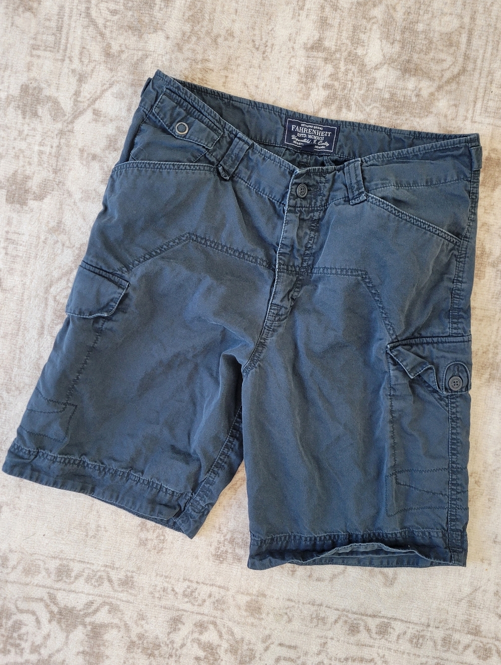 Fahrenheit Men’s 32 Navy Cargo Shorts 100% Cotton Outdoor Hiking Utility